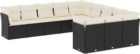 vidaXL Set canapele de grădină cu perne, 11 piese, negru, poliratan