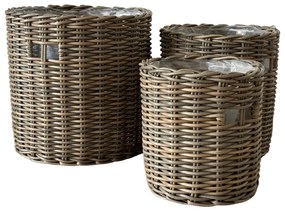 Set de 3 jardiniere rotunde din ratan cu interior din plastic ENS