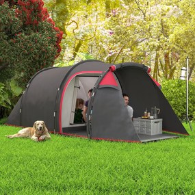Outsunny Cort pentru Camping 2 Locuri cu Vestibul Mare, Cort Impermeabil Usi cu Fermoar, 426x206x154cm Gri | Aosom Romania