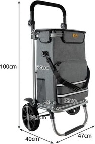 Cărucior mare de cumpărături 40 l - pliabil, cu mâner reglabil