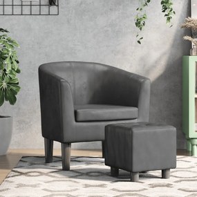vidaXL Fotoliu tip cuvă cu taburet, gri, piele ecologică