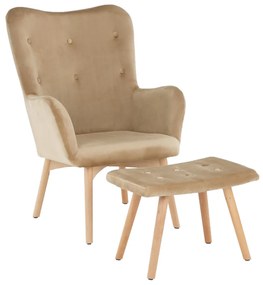 Fotoliu cu taburet, material de catifea bej/fag, LAGER NEW