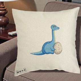 Perna Decorativa Brontosaur cu Ou, 40x40 cm, Ecru, Husa Detasabila, Perna Inclusa, BEKZ®