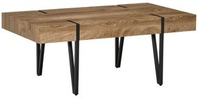 HOMCOM Masă de Cafea Dreptunghiulară Stil Industrial Picioare în Formă de Ace Metal Negru Placă Aspect Bastaing Vechi Lemn | Aosom Romania