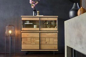 Vitrină lemn masiv Prime Personalizabilă, 155 × 42 × 147 cm - Tabac