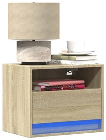 vidaXL Noptiere montate pe perete cu lumini LED, 2 buc., stejar sonoma