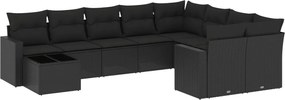 vidaXL Set canapele de grădină cu perne, 10 piese, negru, poliratan