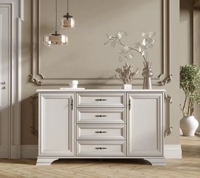 Comoda LUXERA, 2 Usi 4 Sertare, MDF Alb Alpin