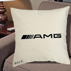Perna Personalizata cu emblema Mercedes-AMG, 40x40 cm, Ecru, Husa Detasabila, Perna Inclusa, BEKZ®