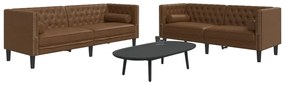 vidaXL Set canapele Chesterfield perne 2 piese maro piele întoarsă eco