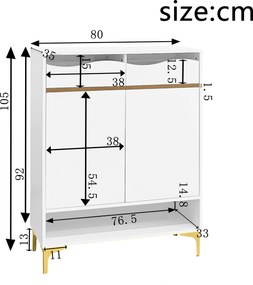 Dulap pentru pantofi cu iluminare LED, dulap de hol cu sertare și rafturi, 80x35x105 cm, Alb