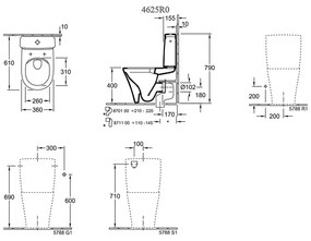 Set vas wc stativ rimless cu rezervor si capac soft close VilleroyBoch, Compact