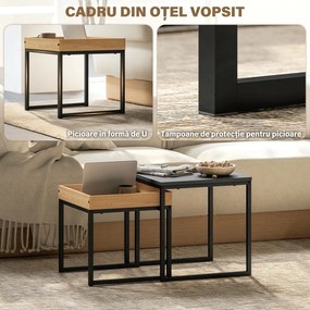 HOMCOM Set 2 Măsuțe de Cafea Moderne cu Picioare în Formă de U, Măsuțe de Sufragerie din Lemn și Oțel, 40x40x40 cm, Negru | Aosom Romania