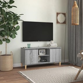 813159 vidaXL Comodă TV cu picioare din lemn masiv, gri sonoma 103,5x35x50 cm