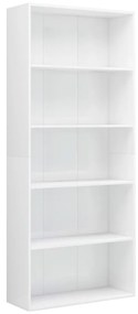 801032 vidaXL Bibliotecă cu 5 rafturi, alb extralucios, 80x30x189 cm, PAL