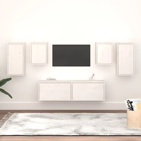 Comode TV, alb, 6 buc., lemn masiv de pin 2, Alb