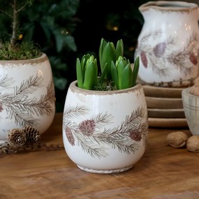 Ghiveci decorativ crem din ceramică, cu motive de ghirlande de brad, D15 cm „Garland”