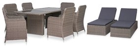 Set mobilier de exterior, 9 piese, maro, poliratan