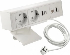 Priză pentru birou Bar GTV, 2 prize Schuko, USB A + C, HDMI, RJ45, alb, 166.5 x 96 mm Alb, Aluminiu/Plastic, L:166.5 mm; l:96 mm; H:170 mm