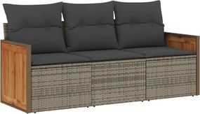 vidaXL Set canapea de grădină cu perne, 3 piese, gri, poliratan