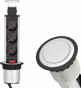 Priză încorporabilă în blat Lift Box Design Light, 3 prize Schuko, aluminiu, D:71 mm Plastic, D:71 mm; H:285 mm