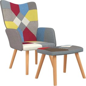 vidaXL Scaun de relaxare cu taburet, textil, petice