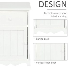 HOMCOM Set Noptiera cu 2 piese din Lemn cu Sertar si Dulap Design Retrò, 35x30x49cm Culoarea Alba | AOSOM.ro