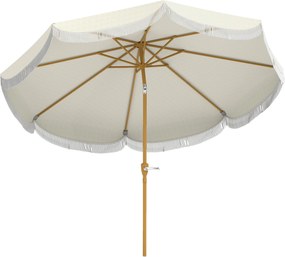 Outsunny Umbrelă Boho de Ø2.7 m pentru Exterior cu Protecție UV30+, Manivelă Manuală și Acoperiș Dublu cu Franjuri Bej | Aosom Romania