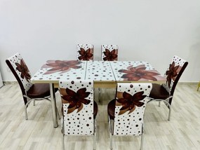 Set masa extensibila 130 / 170 x 80 cm cu 6 scaune, model 999