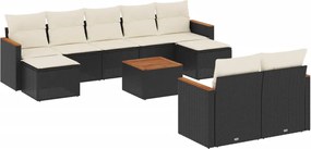 vidaXL Set canapele de grădină cu perne, 10 piese, negru, poliratan