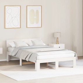 vidaXL Cadru de pat cu spătar alb 120x200 cm din lemn masiv de pin
