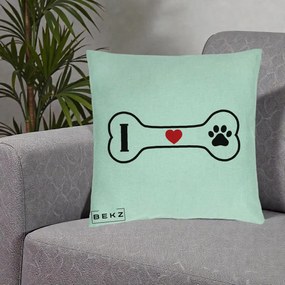 Perna Personalizata I Love Dog Os si Labuta, 40x40 cm, Verde Menta, Husa Detasabila, Perna Inclusa, BEKZ®