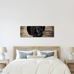 Tablou cu cățeluș negru (cu ceas) (90x30 cm)