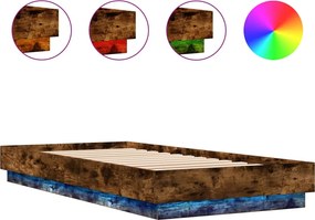 vidaXL Cadru de pat cu lumini LED, stejar fumuriu, 90x200 cm