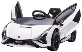 HOMCOM Mașină Electrică pentru Copii 3-5ani, Mașinuță Electrică Lamborghini cu Faruri, Muzică și Telecomandă, 108x62x40cm, Alb | Aosom Romania