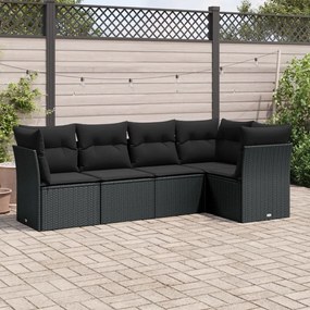 3249434 vidaXL Set mobilier de grădină cu perne, 5 piese, negru, poliratan