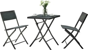 Set gradina FARUK, negru, ratan artificial/otel, cu masuta si 2 scaune