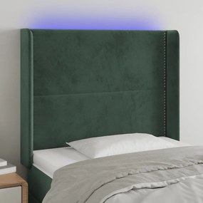 3123947 vidaXL Tăblie de pat cu LED, verde închis, 93x16x118/128cm, catifea