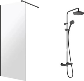 Pachet paravan dus Walk-In Omnires Marina negru 110x200 cm si coloana de dus Hansgrohe Vernis Blend negru