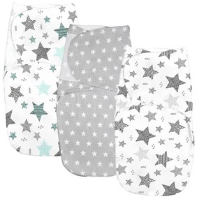 Set 3 sisteme de infasat duble cu interior din flanel 0-3 luni Kidizi All Mint Stars