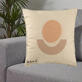 Perna Decorativa Geometric Boho Luna si Disc, 40x40 cm, Bej, Husa Detasabila, Perna Inclusa, BEKZ®