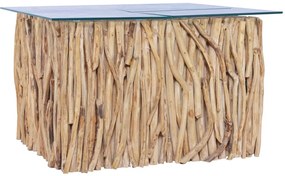 vidaXL Măsuță de cafea cu blat de sticlă, 66x66x40 cm, lemn masiv tec