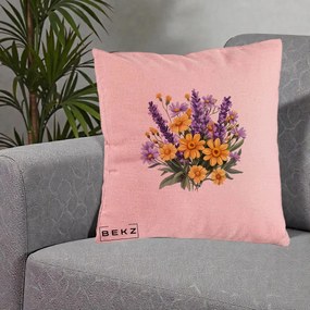 Perna Decorativa Lavanda cu Margarete Galbene si Lila, 40x40 cm, Roz, Husa Detasabila, Perna Inclusa, BEKZ®