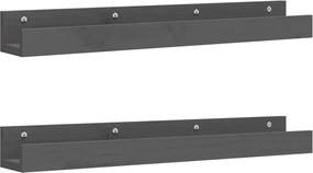 vidaXL Rafturi de perete, 2 buc., gri, 80x12x9 cm, lemn masiv de pin