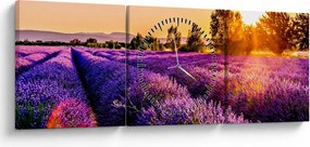 Tablou cu câmp de lavanda (cu ceas) (90x30 cm)
