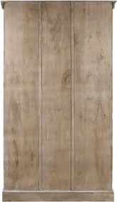 Vitrină sculptată manual din lemn masiv de mango, finisaj décapé alb, 2 uși vitrate, 3 rafturi, 120×44×210 cm, „Jaipur"