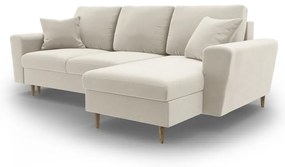 Colțar bej extensibil, cu spațiu de depozitare cu tapițerie din catifea Kyoto – Cosmopolitan Design