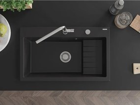 Mexen Omar chiuvetă granit cu 1 cuvă 800 x 480 mm, negru, sifon crom - 6520801005-77