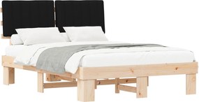 vidaXL Cadru de pat cu tăblie tapițată cu headboard Negru 135 x 190 cm