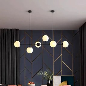 Lustră Pendul Asimetrică cu 6 Globuri și Structură Metalică, DM8323/6, Negru – Ideală pentru Spații Moderne și Birouri Elegante